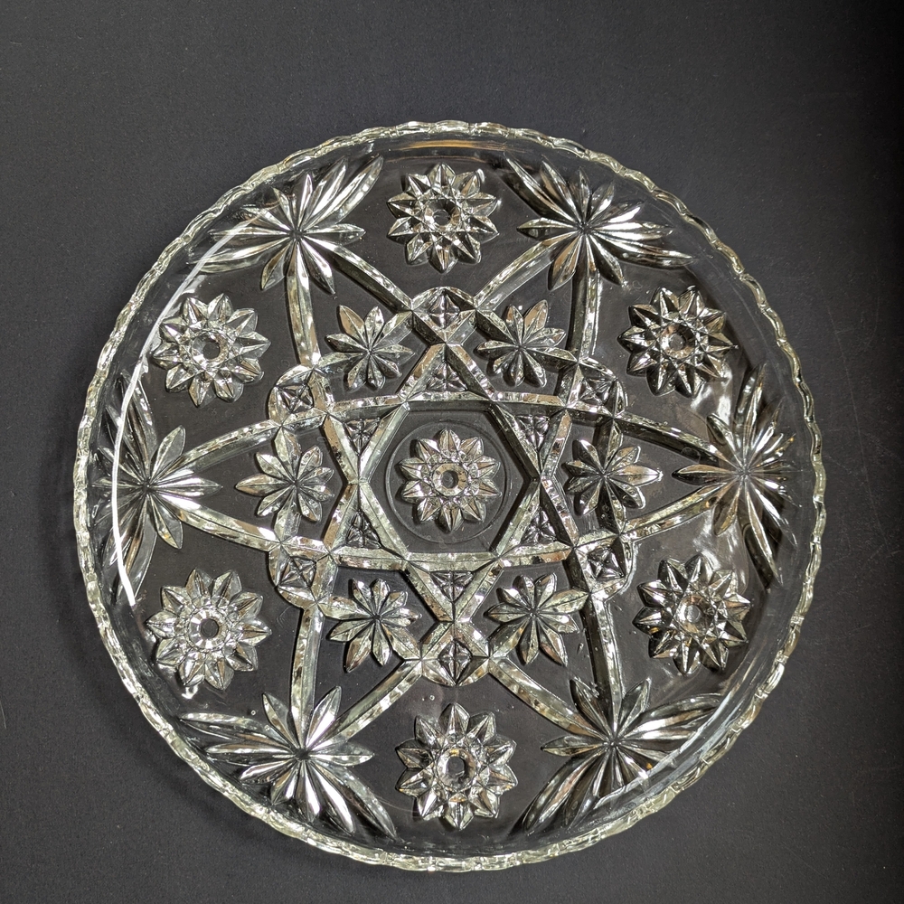 Vintage Anchor Hocking Pressed Glass Serving Platter EAPC Star Of David 11"
